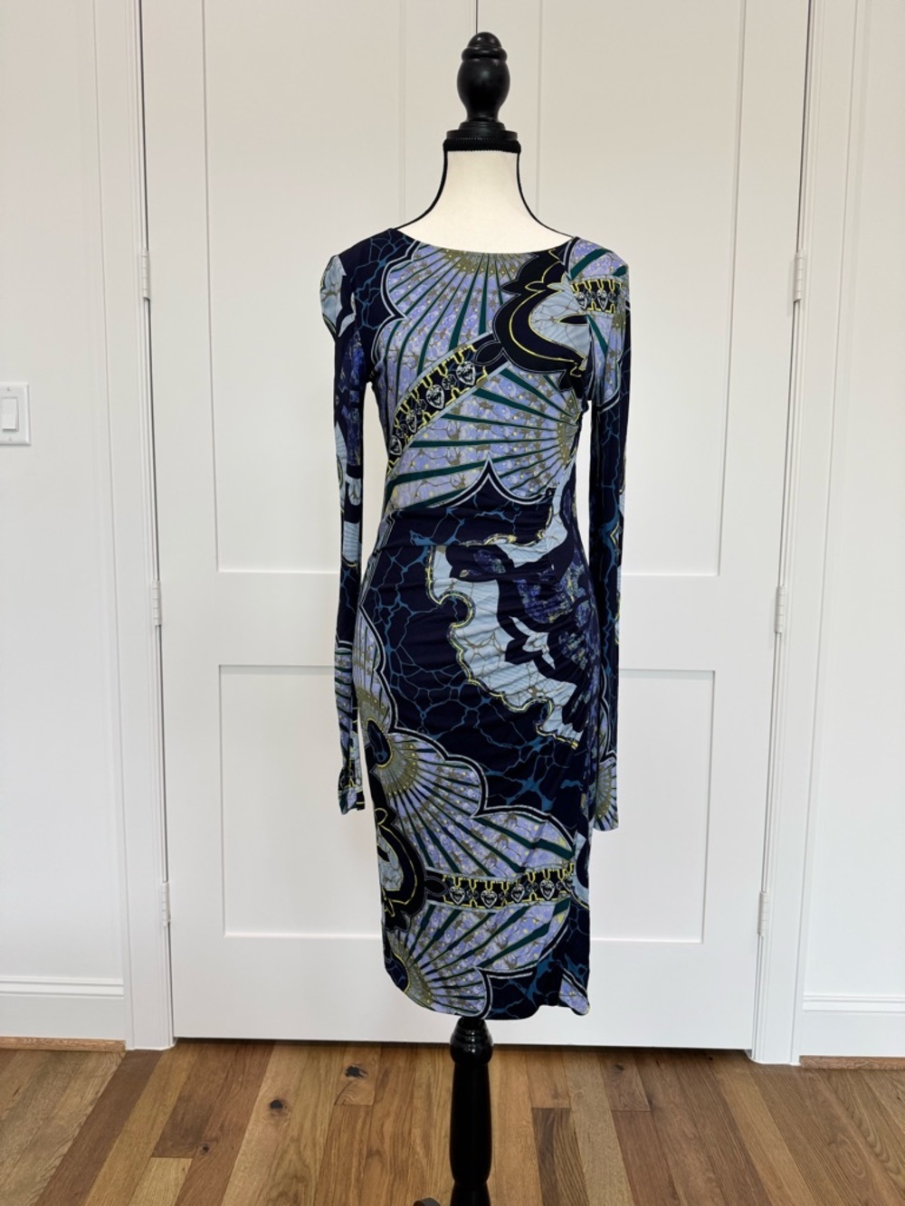 ✨ Emilio Pucci Print Midi Dress Long Sleeve Ruched IT 44 (US 8) ✨
